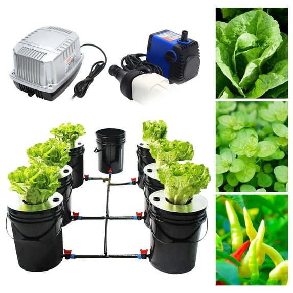 DWC Hydroponics Growing System, Multi Barrel Hydroponic Machine, 5 Gallon 6 Buckets Hydroponics Growing System Recirculating Growing Kit with Water Exchange Bucket