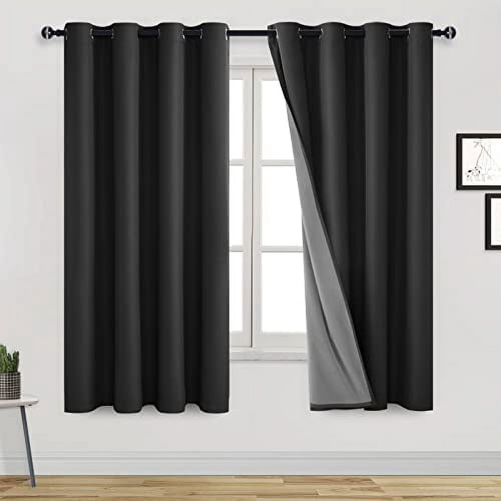 DWCN 100% Black out Curtains for Living Room Thermal Insulated Light Blocking Completely Room Darkening Noise Reducing Grommet Top 2 Panels Curtain (Black,52"W x 72"L)