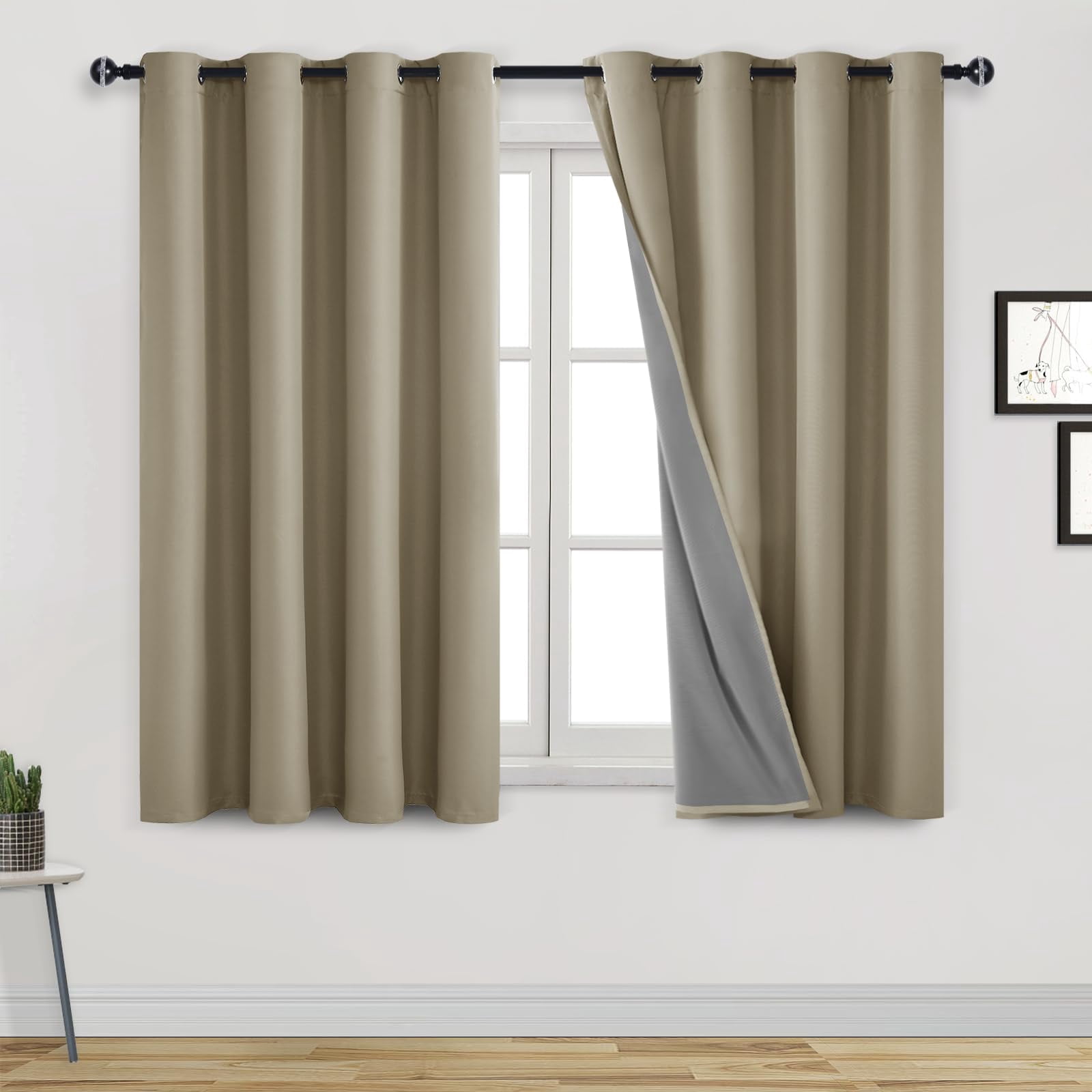 DWCN 100% Blackout Curtains 63 Inch Length 2 Panels Room Darkening ...
