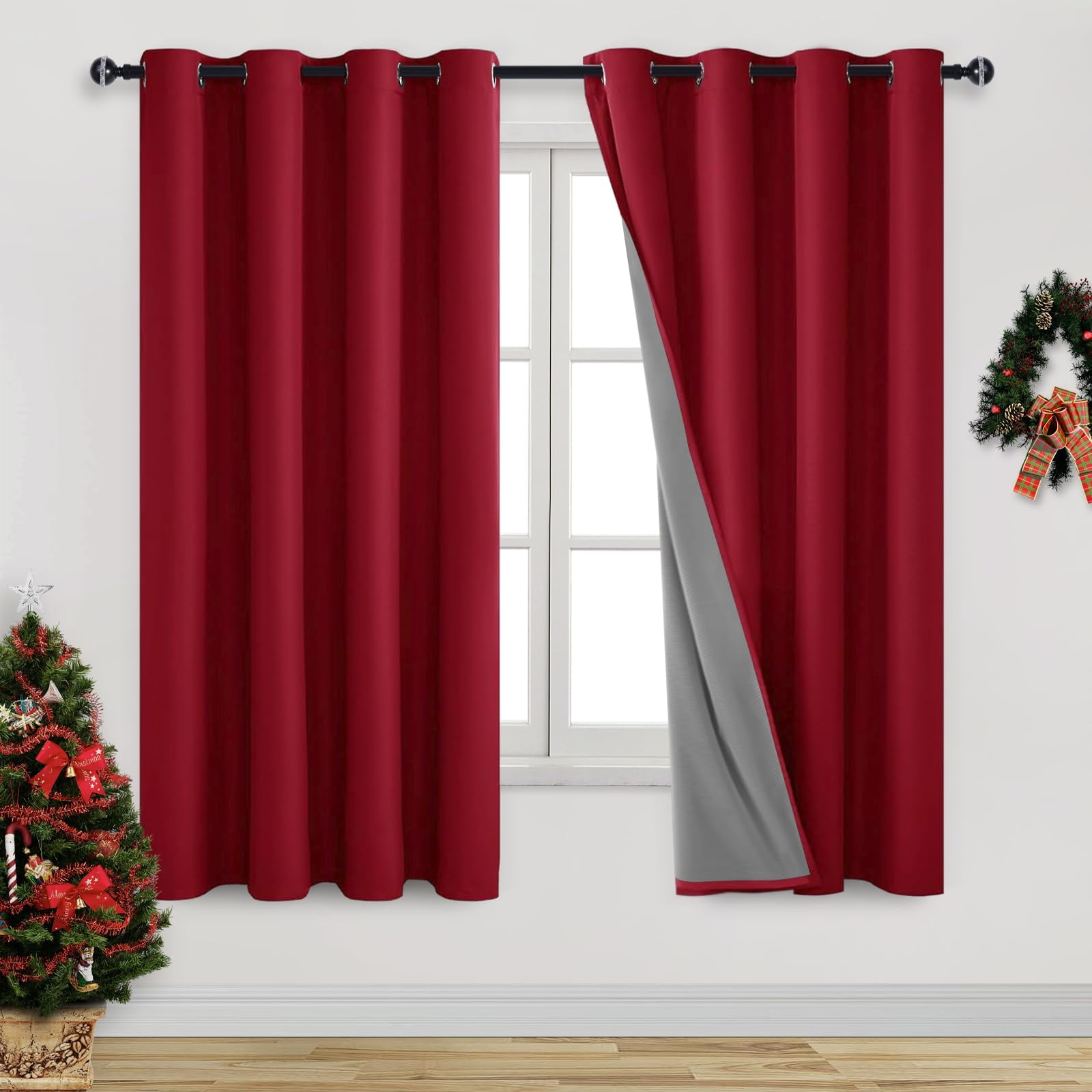 DWCN 100% Blackout Curtains 63 Inch Length 2 Panels Room Darkening Noise Reducing 2 Thick Layers ...