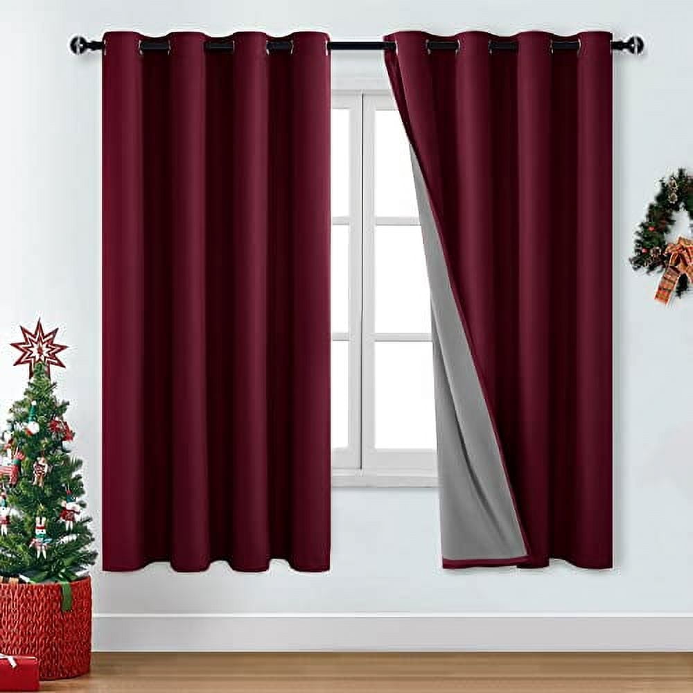 DWCN 100% Blackout Curtains 63 Length Long for Living Room/ Bed Room Thmeral Insulated Soundproof Window Curtain Panels for Kids Set of 2 (Burgundy,52"W x 63"L)