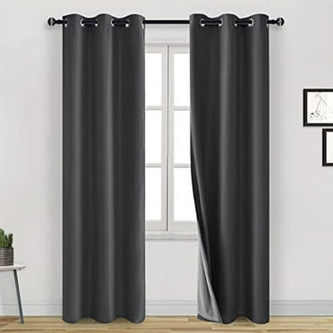 DWCN 100% Dark Grey Blackout Curtains & Drapes 84 Inch Long 2 Panels for Bedroom Noise Reducing Curtain with Black Liner for Living Room/ Bedroom/ Kitchen (Dark Grey,42"W x 84"L)