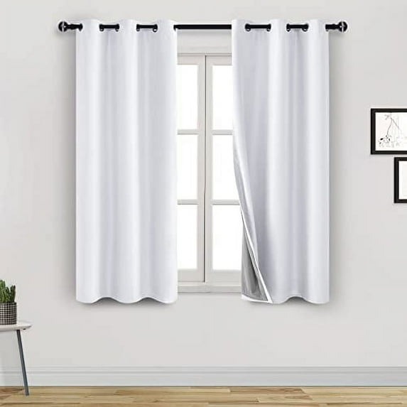 DWCN 100% Short Blackout Curtains 2 Panels Room Darkening Noise Reducing 2 Thick Layers Window Treatment Sound Proof Draperies for Living Room and Bedroom (White,42"W x 45"L)