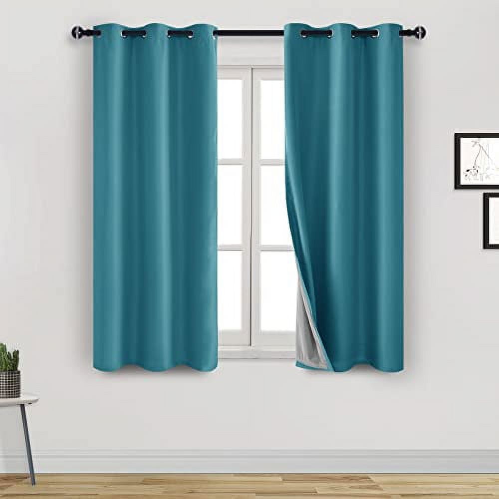 DWCN 100% Short Blackout Curtains 2 Panels Room Darkening Noise Reducing 2 Thick Layers Window ...