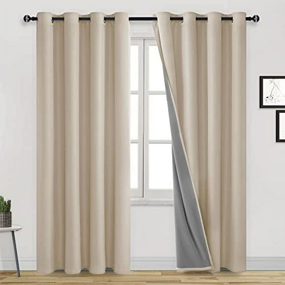 DWCN 100% Turely Sun Blocking Curtain Window Drapes Blackout Curtains for Thermal Insulating,Noise Blocking and Privacy Protecting in Living Room,Set of 2 Panels (Beige,52"W x 84"L)