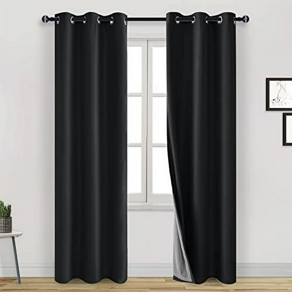 DWCN Bedroom Curtains Thermal Insulated 100% Blackout 2 Panels Draperies 84 Inch Length Set of 2 Panels Grommet Top with Black Liner for Room Darkening and Sun Blocking (Black,42"W x 84"L)