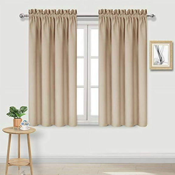 DWCN Beige Blackout Curtains for bedroom – Rod Pocket Thermal Insulated Energy Saving Drapes for Living Room and Kitchen, W 38 x L 45 Inch, 2 Panels