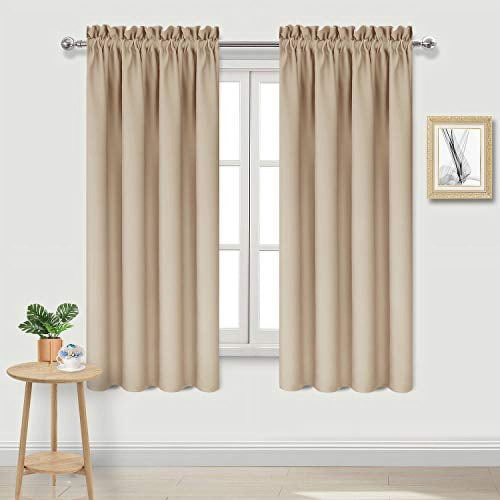DWCN Beige Blackout Curtains for bedroom – Rod Pocket Thermal Insulated Energy Saving Drapes for Living Room and Kitchen, W 38 x L 63 Inch, 2 Panels