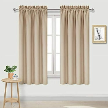 DWCN Beige Room Darkening Blackout Curtains - Rod Pocket Thermal Insulated Privacy Energy Saving Window Curtain Drapes 42x 72 inch Length, Set of 2 Bedroom Living Room Curtains