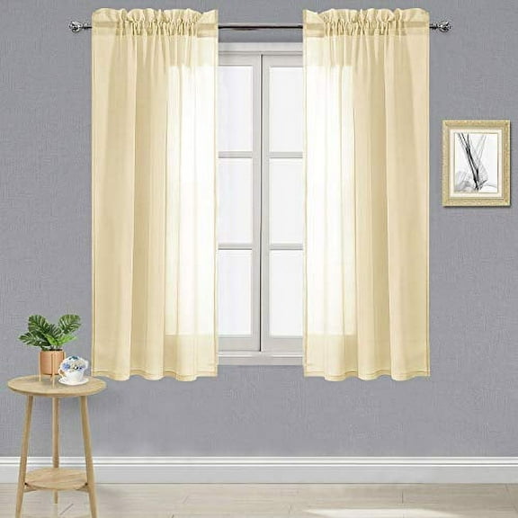 DWCN Beige Sheer Curtains Semi Transparent Voile Rod Pocket Curtains for Bedroom and Living Room, 42 x 54 inches Long, Set of 2 Panels