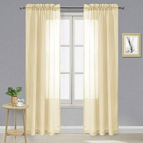 DWCN Beige Sheer Curtains Semi Transparent Voile Rod Pocket Curtains for Bedroom and Living Room, 42 x 84 inches Long, Set of 2 Panels