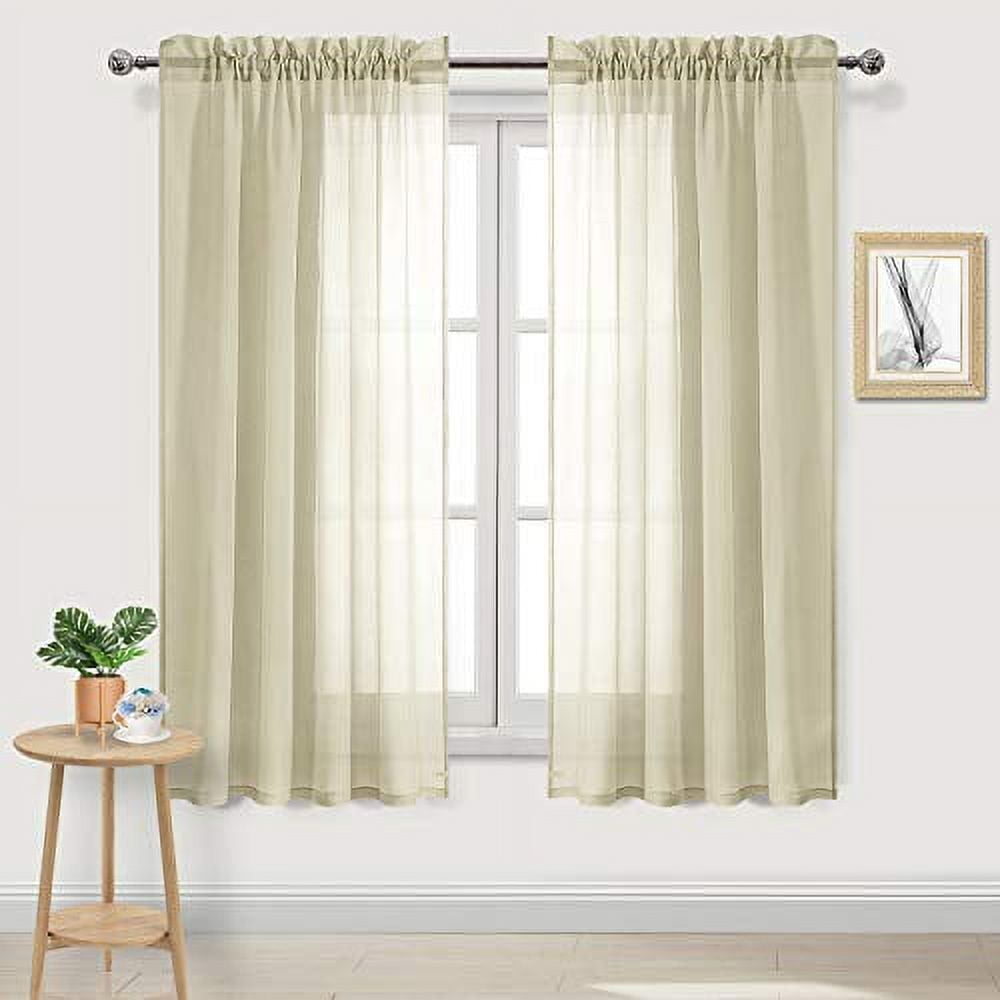DWCN Beige Sheer Curtains Semi Transparent Voile Rod Pocket Curtains for Bedroom and Living Room, 60 x 63 inches Long, Set of 2 Panels