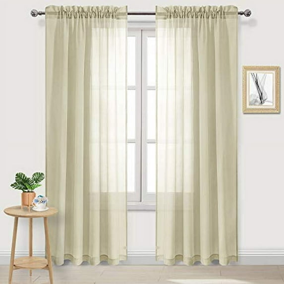 DWCN Beige Sheer Curtains Semi Transparent Voile Rod Pocket Curtains for Bedroom and Living Room, 60 x 84 inches Long, Set of 2 Panels