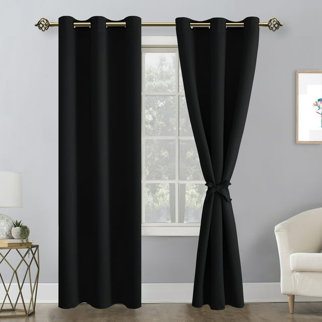 DWCN Black Blackout Curtains for Bedroom Sewn with Tiebacks Thermal
