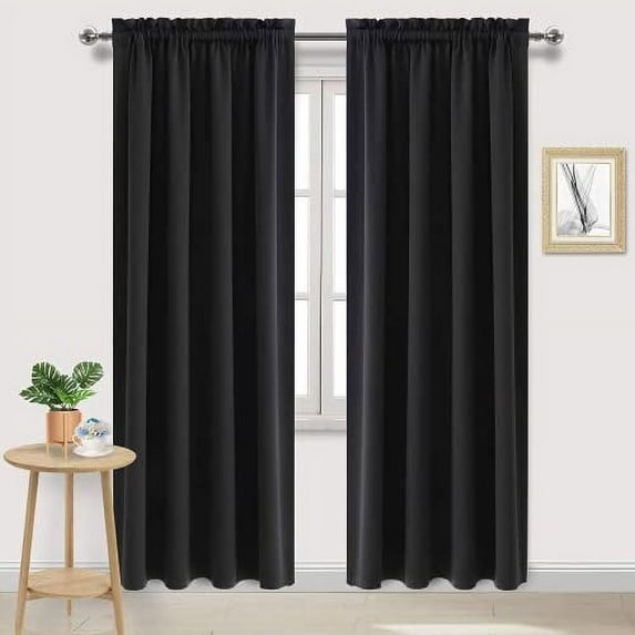 DWCN Black Blackout Curtains for Bedroom, 60 x 84 inches Long - Room Darkening Thermal Insulated Large Drapes , Set of 2 Rod Pocket Curtain Panels
