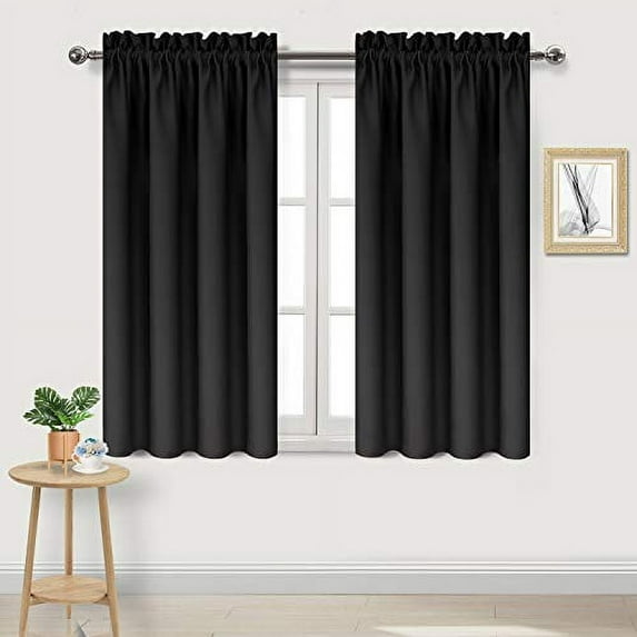DWCN Black Blackout Curtains for bedroom – Rod Pocket Thermal Insulated Energy Saving Drapes for Living Room and Kitchen, W 38 x L 54 Inch, 2 Panels