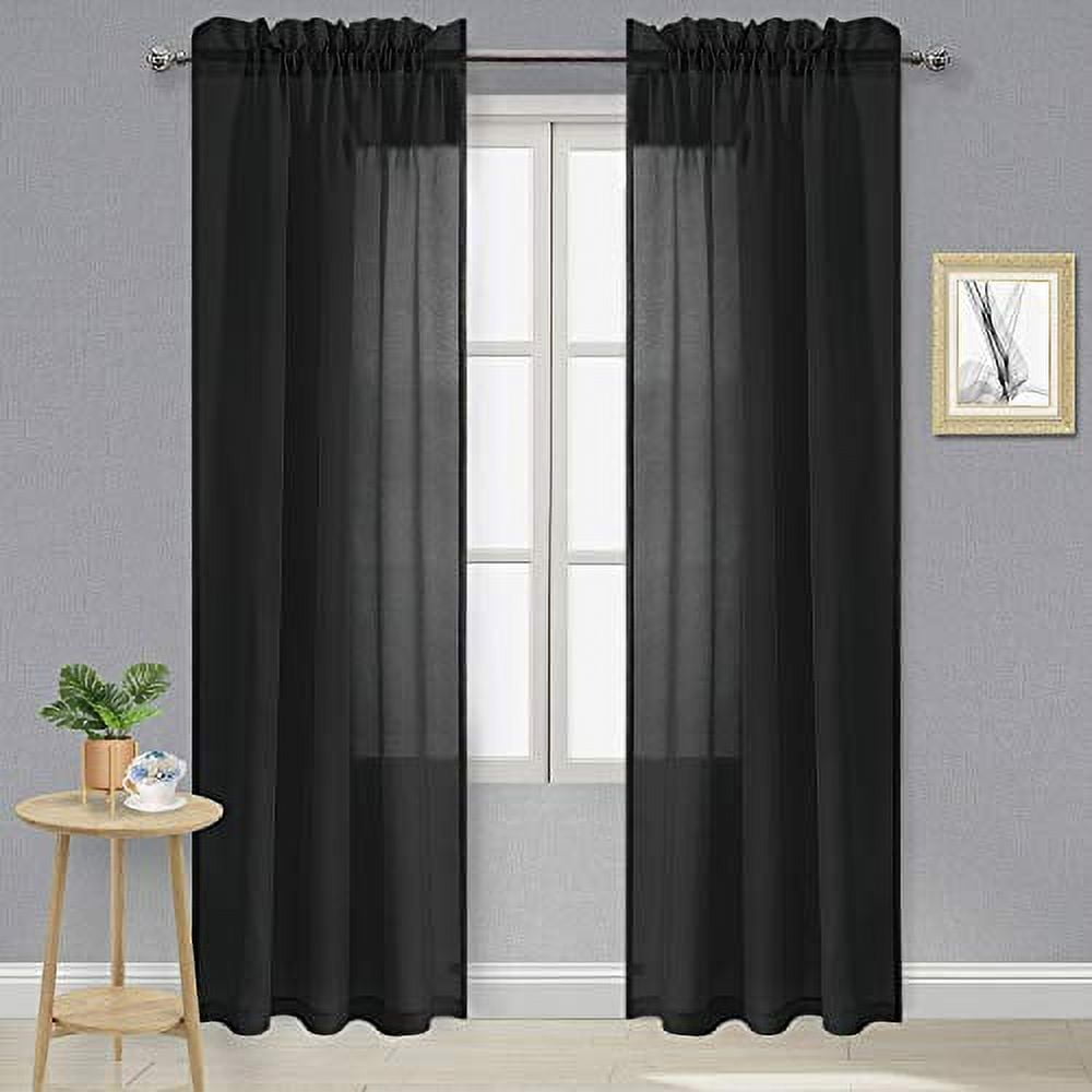 DWCN Black Sheer Curtains Semi Transparent Voile Rod Pocket Curtains for Bedroom and Living Room, 42 x 84 inches Long, Set of 2 Panels