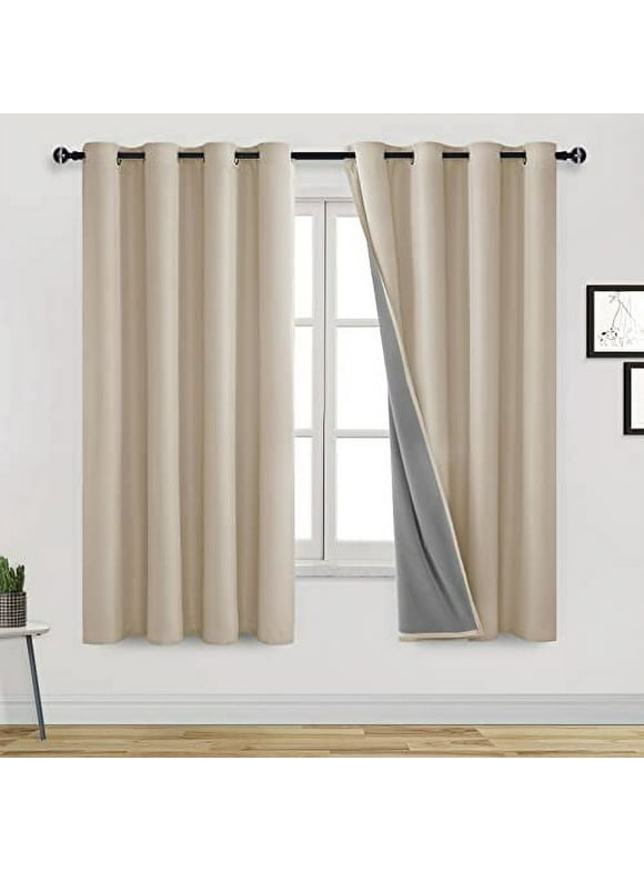 DWCN Blackout Curtain 63 Inch Length 2 Panels Sound Proof Drapes Full Shading Thermal Insulating Energy Saving Curtains for Living Room /Bedroom (Beige,52"W x 63"L)