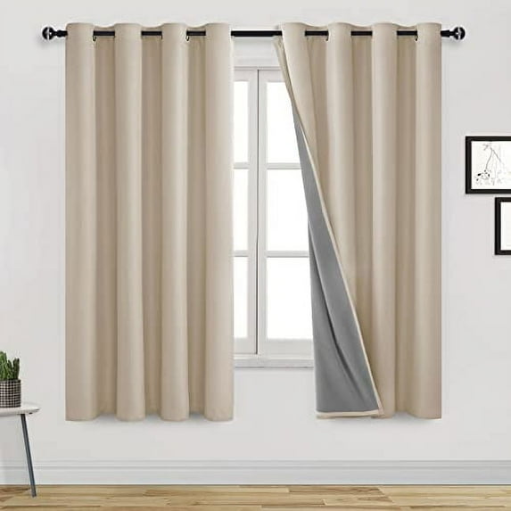 DWCN Blackout Curtain 63 Inch Length 2 Panels Sound Proof Drapes Full Shading Thermal Insulating Energy Saving Curtains for Living Room /Bedroom (Beige,52"W x 63"L)