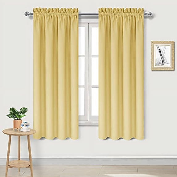 DWCN Blackout Curtains for Bedroom – Rod Pocket Thermal Insulated Noise Reducing Noise Reducing Drapes for Living Room, W 42 x L 63 Inch, 2 Panels, Light yellow