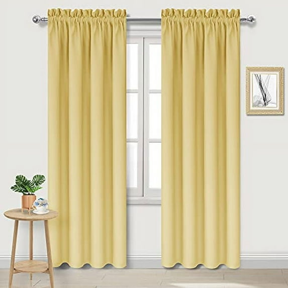 DWCN Blackout Curtains for Bedroom – Rod Pocket Thermal Insulated Noise Reducing Noise Reducing Drapes for Living Room, W 52 x L 95 Inch, 2 Panels, Yellow