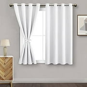 DWCN Blackout Curtains for Bedroom with Tiebacks - Room Darkening Privacy Grommet Top Window Curtains for Living Room, 52 x 45 inch Length, Greyish White, Set of 2 Panels