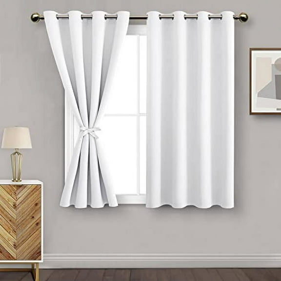 DWCN Blackout Curtains for Bedroom with Tiebacks - Room Darkening Privacy Grommet Top Window Curtains for Living Room, 52 x 45 inch Length, Greyish White, Set of 2 Panels