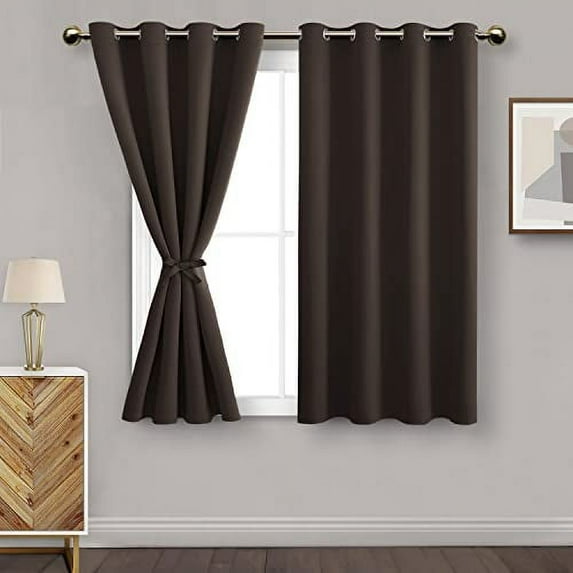 DWCN Blackout Curtains for Bedroom with Tiebacks - Room Darkening Privacy Grommet Top Window Curtains for Living Room, 52 x 54 inch Length, Brown, Set of 2 Panels
