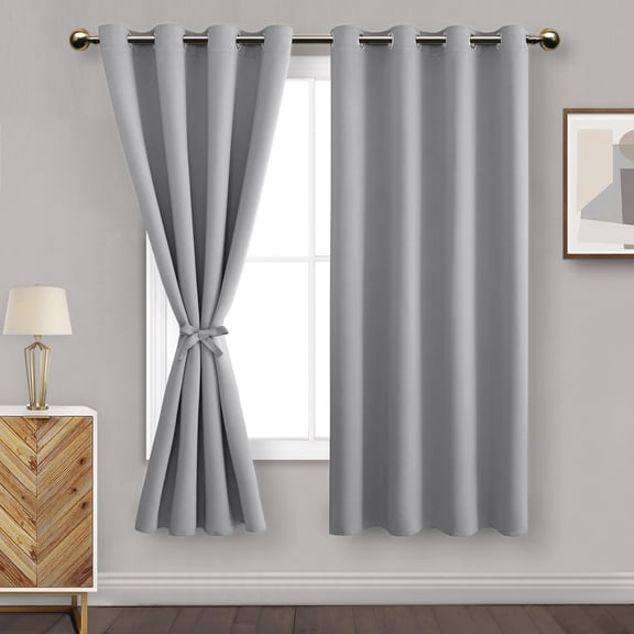 DWCN Blackout Curtains for Bedroom with Tiebacks - Room Darkening Privacy Grommet Top Window Curtains for Living Room, 52 x 63 inch Length, Sliver Grey, Set of 2 Panels