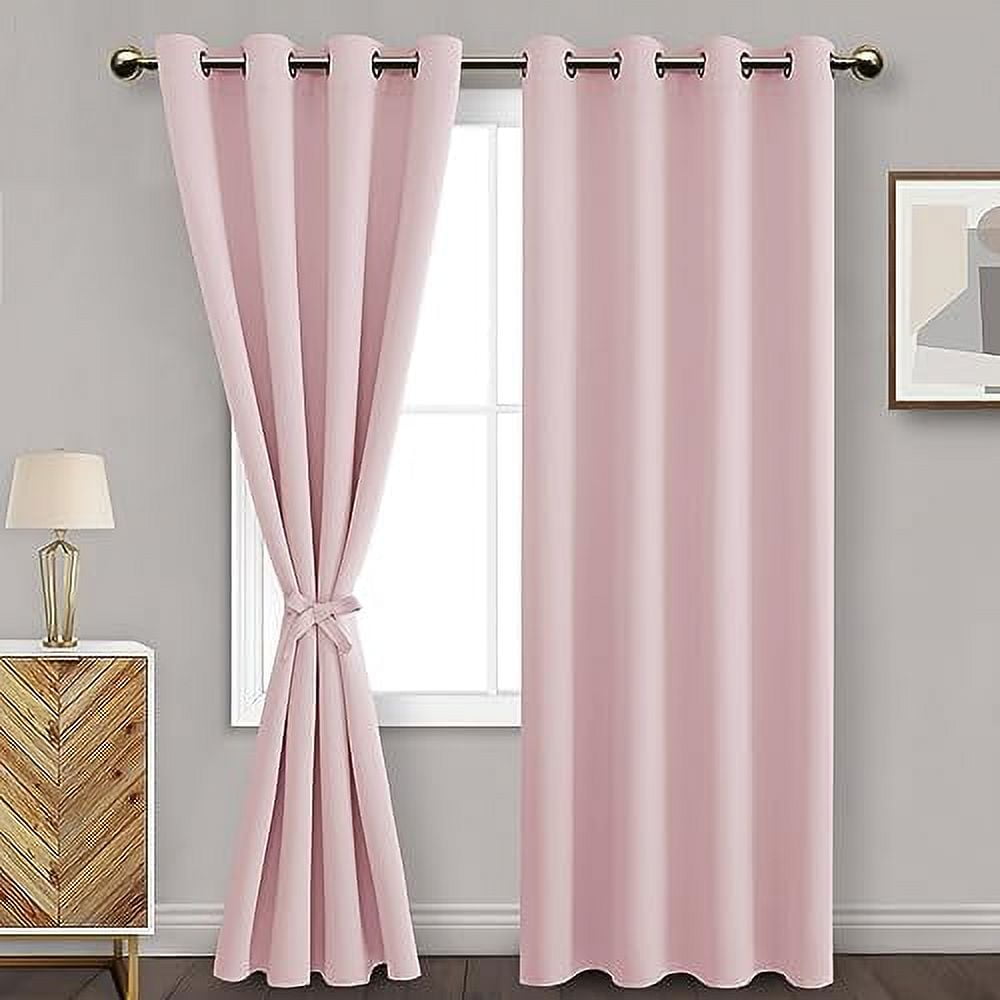 DWCN Blackout Curtains for Bedroom with Tiebacks - Room Darkening Privacy Grommet Top Window Curtains for Living Room, 52 x 96 inch Length,Blush Pink,Set of 2 Panels