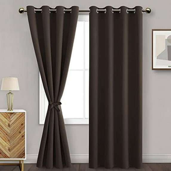 DWCN Blackout Curtains for Bedroom with Tiebacks - Room Darkening Privacy Grommet Top Window Curtains for Living Room, 52 x 96 inch Length, Brown, Set of 2 Panels