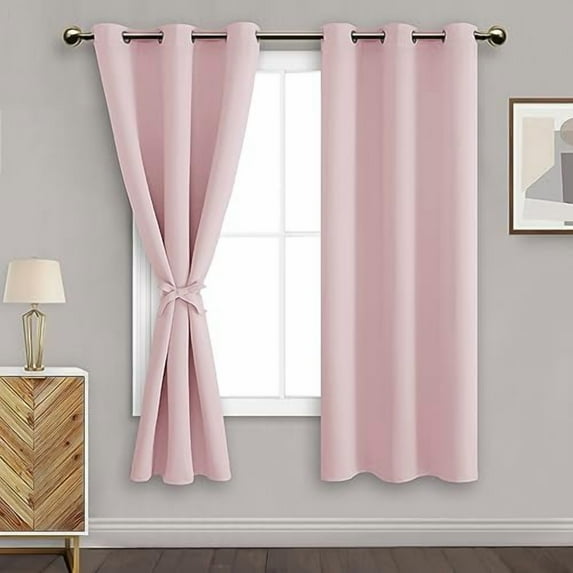 DWCN Blackout Curtains Blush Pink Tieback Room Darkening Curtains, 42” x 63” (2 Panels)