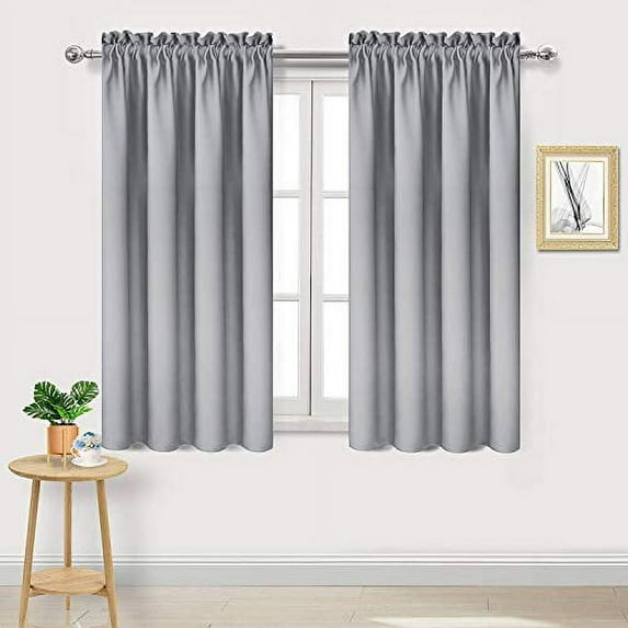 DWCN Blackout Curtains Room Darkening Thermal Insulated Bedroom Curtains Window Curtain Panels, 42 x 45 inches Long, Set of 2 Silver Grey Rod Pocket Drapes