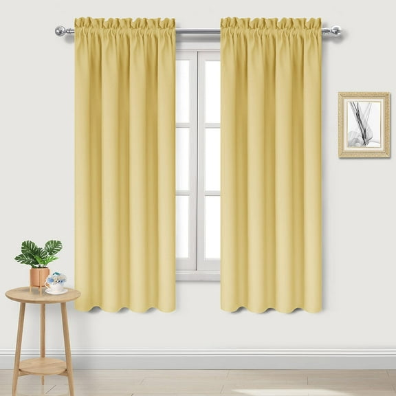 DWCN Blackout Curtains Room Darkening Thermal Insulated Bedroom Curtains Window Curtain Panels, 52 x 63 inches Long, Set of 2 Yellow Rod Pocket Drapes