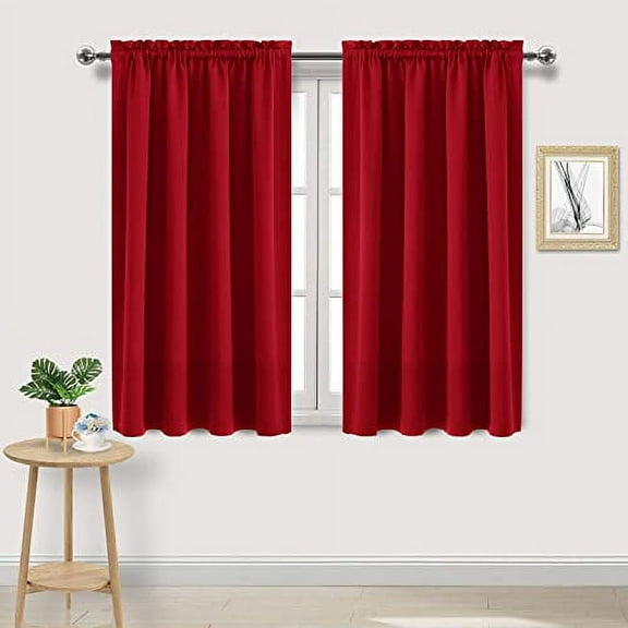 DWCN Blackout Curtains Room Darkening Thermal Insulated Bedroom Curtains Window Treatments , 42 x 45 inches Long, Set of 2 Red Rod Pocket Drapes