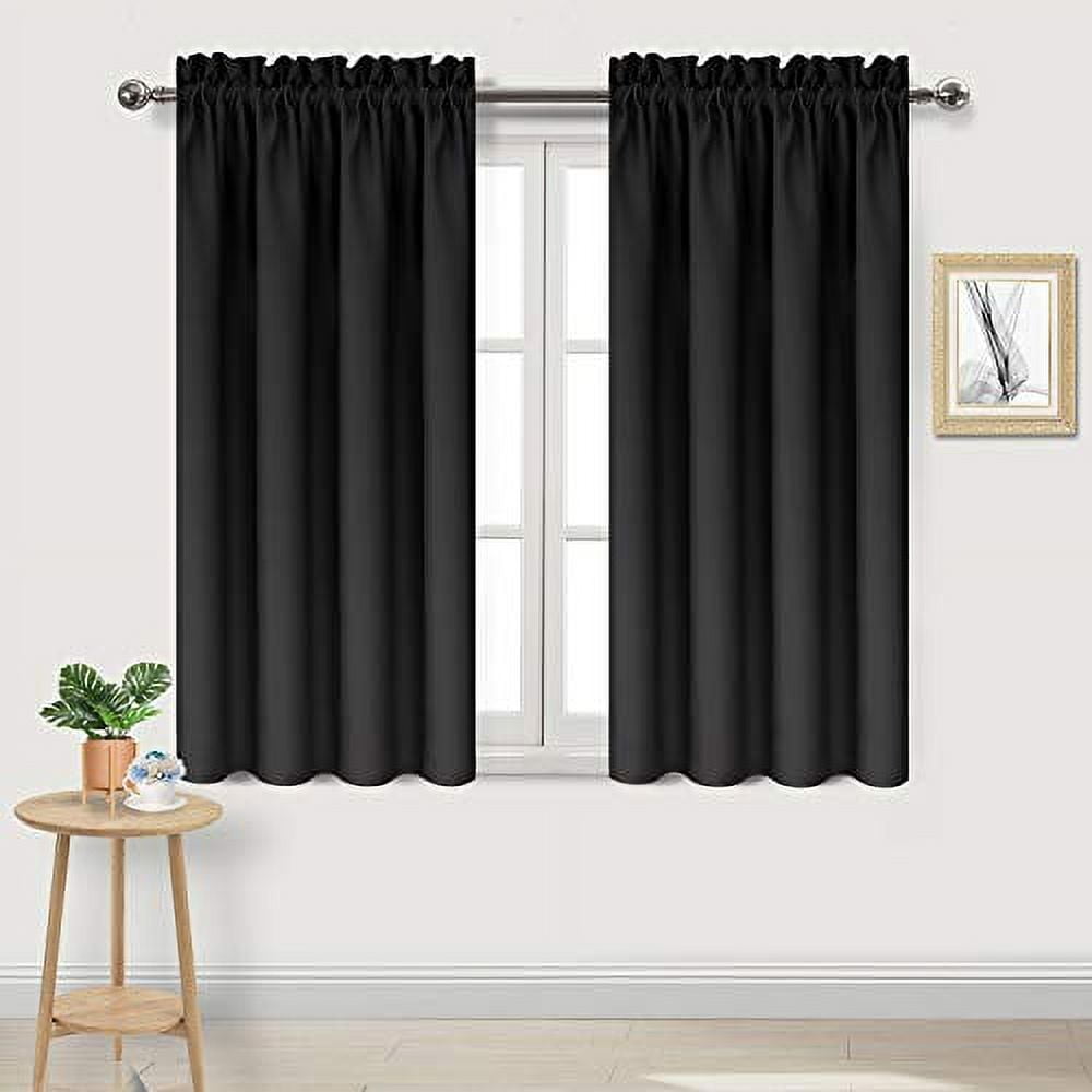 DWCN Blackout Curtains Thermal Insulated Energy Saving Bedroom and Kitchen Curtains Window Treatments, W 38 x L 45 Inch, Set of 2 Black Rod Pocket Drapes