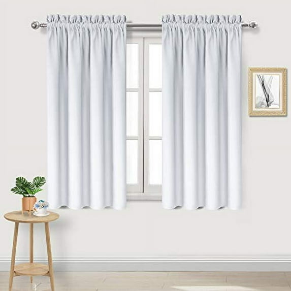 DWCN Blackout Curtains Thermal Insulated Energy Saving Bedroom and Kitchen Curtains Window Treatments, W 38 x L 45 Inch, Set of 2 Greyish White Rod Pocket Drapes
