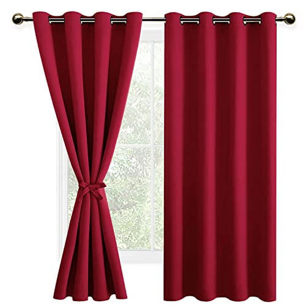 DWCN Blackout Curtains with Tiebacks - Thermal Insulated Privacy Protection Grommet Window Curtains for Living Room Bedroom, 52 x 54 inch Length, Red, 2 Panels