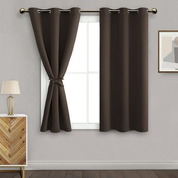 DWCN Blackout curtains for Bedroom with Tiebacks - Room Darkening Privacy Grommet Top Window Curtains for Living Room, 42 x 45 inch Length, Brown, Set of 2 Panels