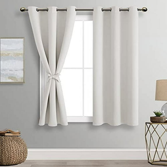 DWCN Blackout curtains for Bedroom with Tiebacks - Room Darkening Privacy Grommet Top Window Curtains for Living Room, 42 x 54 inch Length, Ivory, Set of 2 Panels
