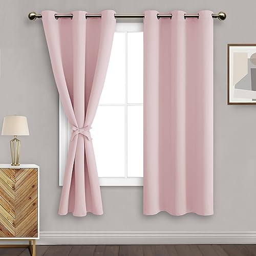 DWCN Blackout Curtains Blush Pink Tieback Room Darkening Curtains, 42” x 63” (2 Panels)