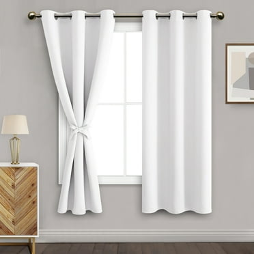 DWCN Blackout curtains for Bedroom with Tiebacks - Room Darkening Privacy Grommet Top Window Curtains for Living Room, 42 x 63 inch Length, Greyish White, Set of 2 Panels