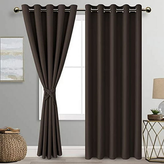 DWCN Blackout curtains for Bedroom with Tiebacks - Room Darkening Privacy Grommet Top Window Curtains for Living Room, 60 x 84 inch Length, Brown, Set of 2 Panels