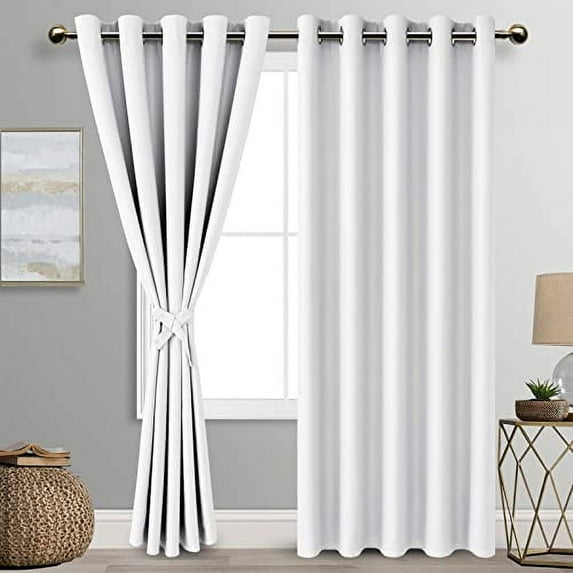 DWCN Blackout curtains for Bedroom with Tiebacks - Room Darkening Privacy Grommet Top Window Curtains for Living Room, 60 x 84 inch Length, Greyish White, Set of 2 Panels