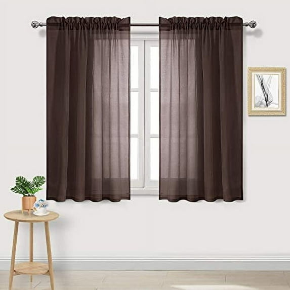 DWCN Brown Sheer Curtains Semi Transparent Voile Rod Pocket Curtains for Bedroom and Living Room, 42 x 45 inches Long, Set of 2 Panels