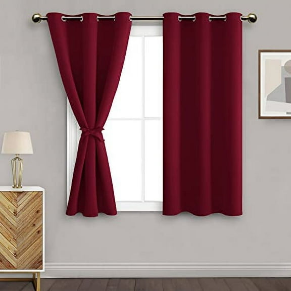 DWCN Contemporary Burgundy Solid Print Grommet Blackout Curtain, 42" x 45" (2 Panels)