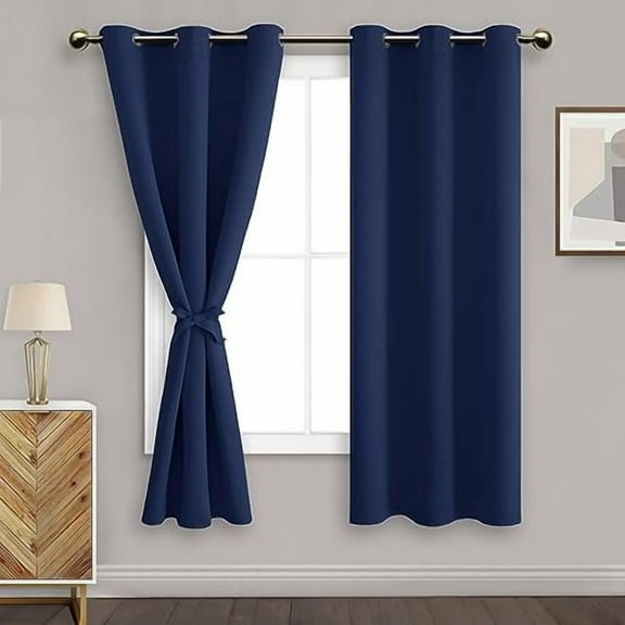 DWCN Contemporary Navy Blue Solid Print Grommet Blackout Bedroom Curtain, 42” x 63” (2 Panels)