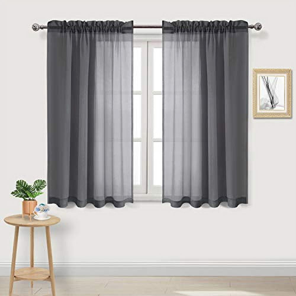 DWCN Dark Gray Semi-Transparent Rod Pocket Curtains, 52” x 54” (2 Panels)