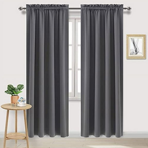 DWCN Dark Grey Blackout Curtains for Bedroom, Thermal Insulated Energy Saving Room Darkening Curtains for Living Room (W60 x L84 inch, Set of 2 Panels, Top of Rod Pocket)