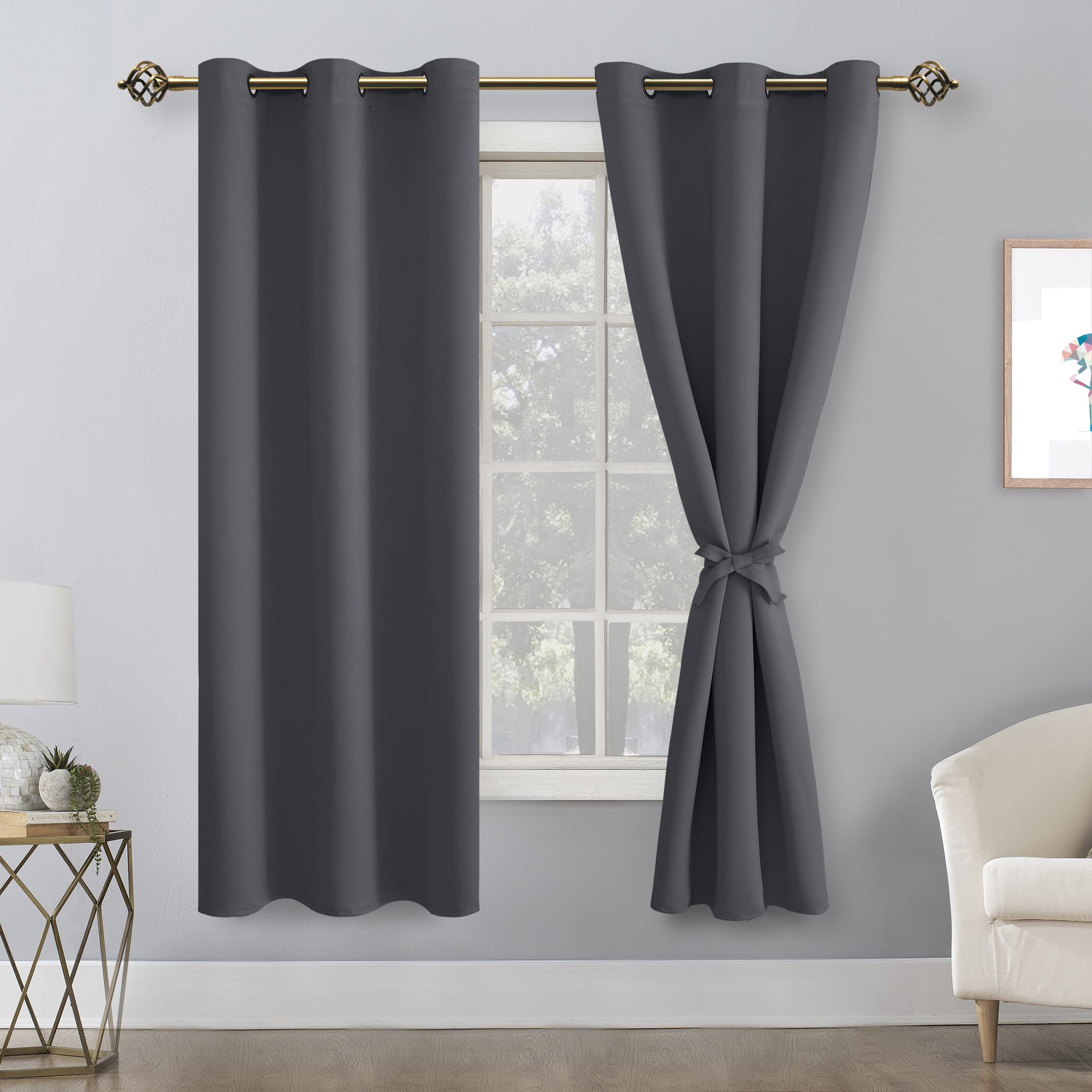DWCN Dark Grey Blackout Curtains for Bedroom with Tiebacks Thermal